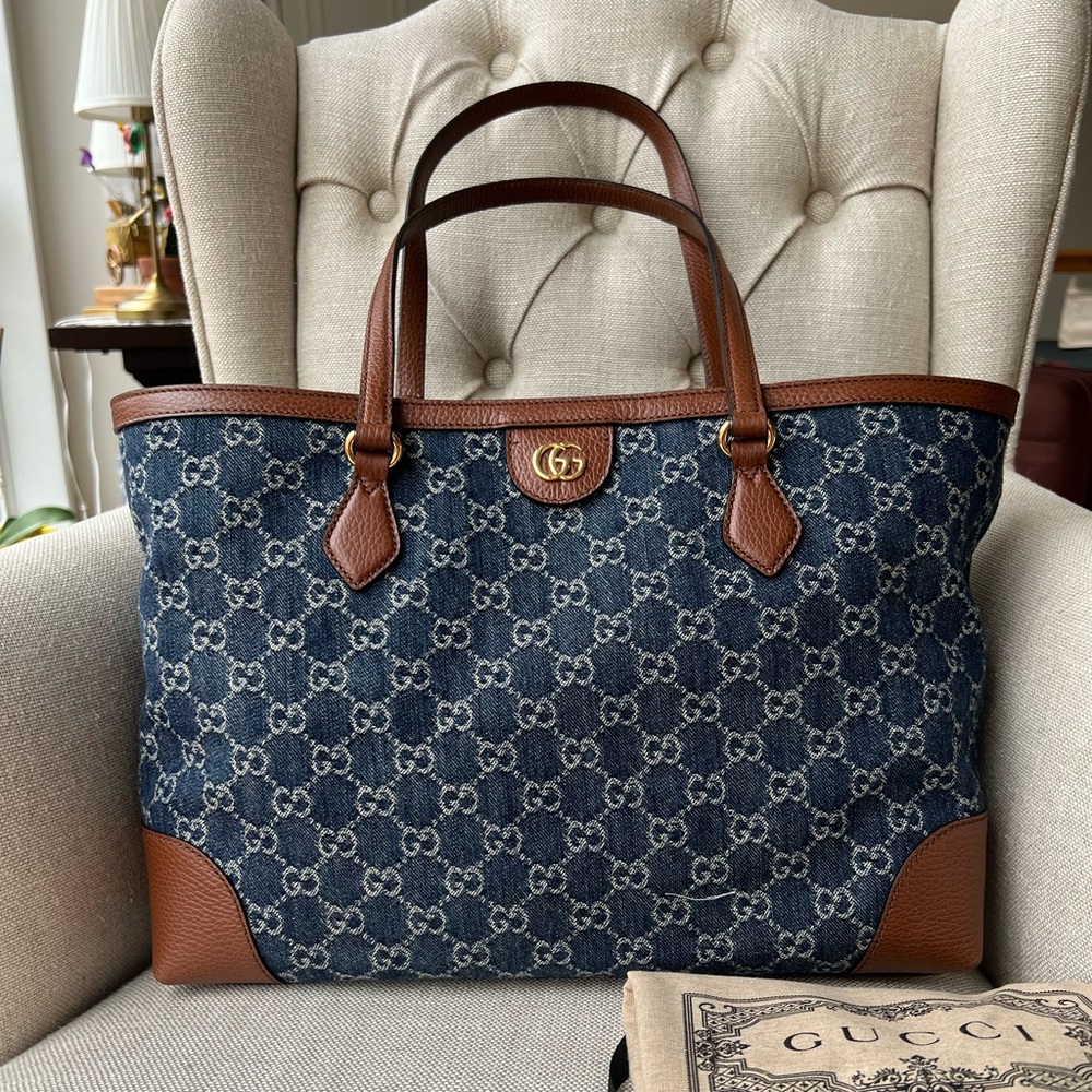 Gucci Blue and Brown Tote Bag